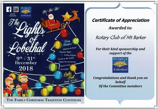 Certificates of Appreciation 2018 2019 Rotary Club of Mount Barker